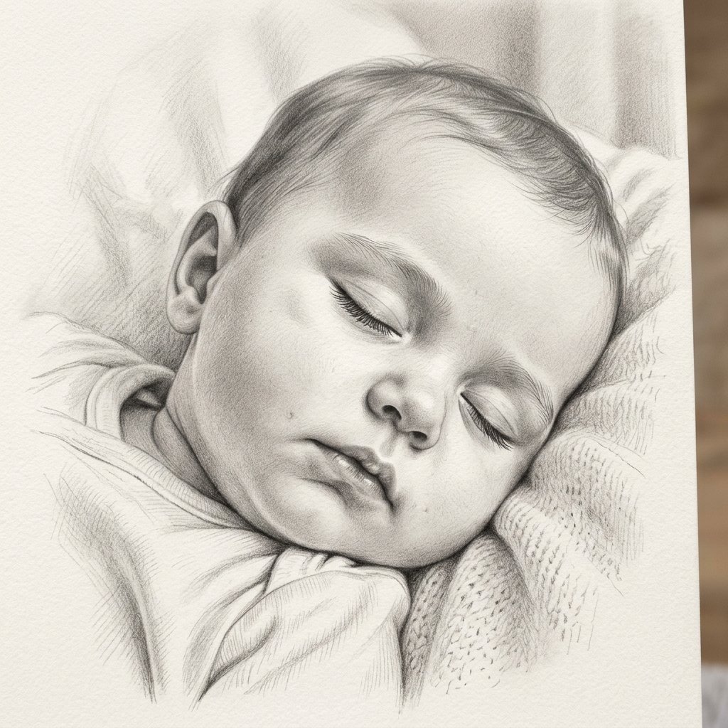 Portrait de bébé au crayon graphite par Sweet'Art